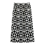 Black And White Playing Card Suits Print Cotton Front Slit Maxi Skirt