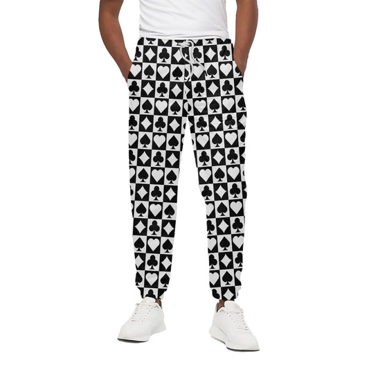 Black And White Playing Card Suits Print Cotton Pants
