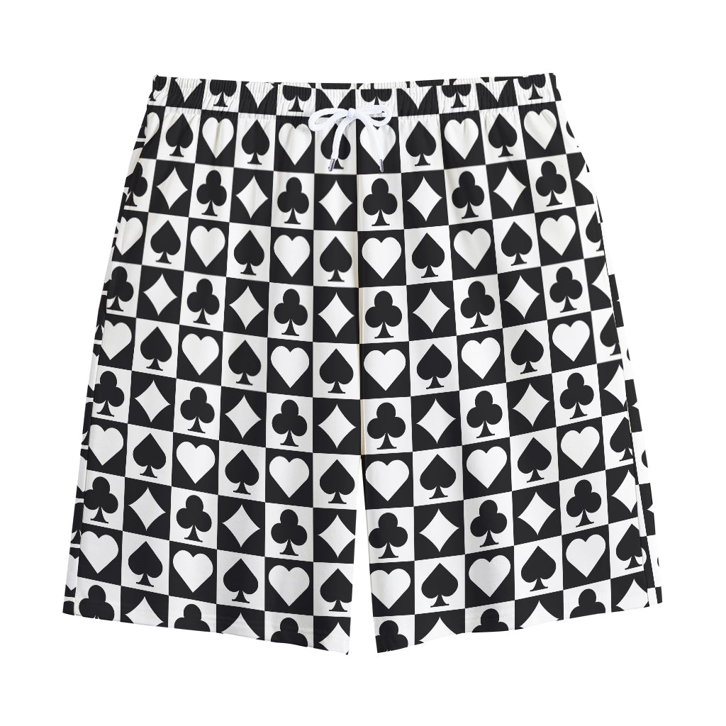 Black And White Playing Card Suits Print Cotton Shorts