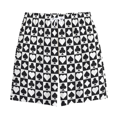 Black And White Playing Card Suits Print Cotton Shorts