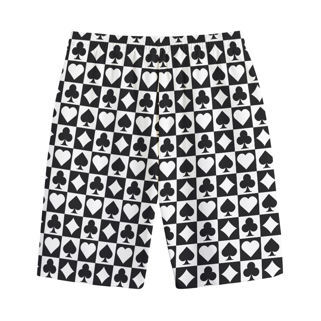 Black And White Playing Card Suits Print Cotton Shorts