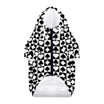 Black And White Playing Card Suits Print Dog Zip Up Hoodie