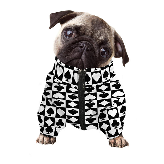 Black And White Playing Card Suits Print Dog Zip Up Jacket