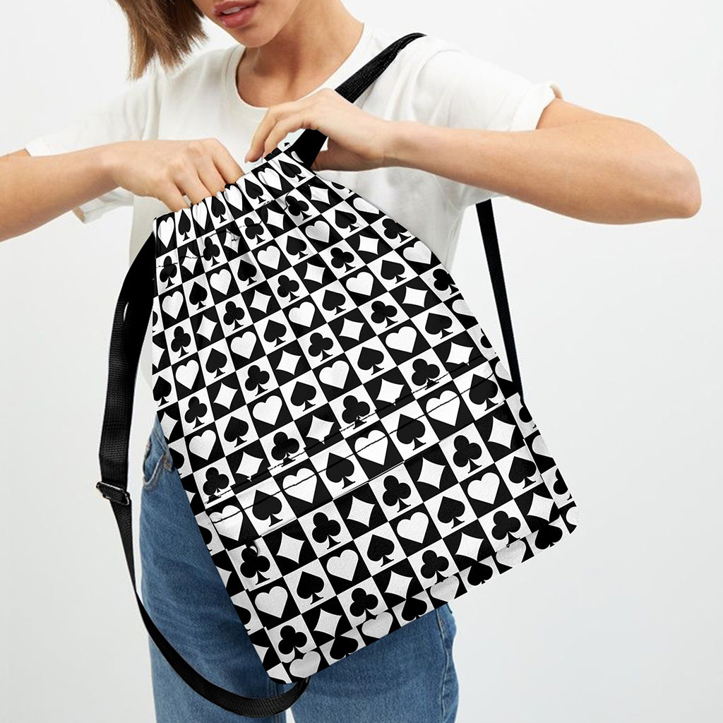 Black And White Playing Card Suits Print Drawstring Backpack