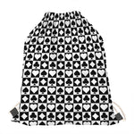 Black And White Playing Card Suits Print Drawstring Bag