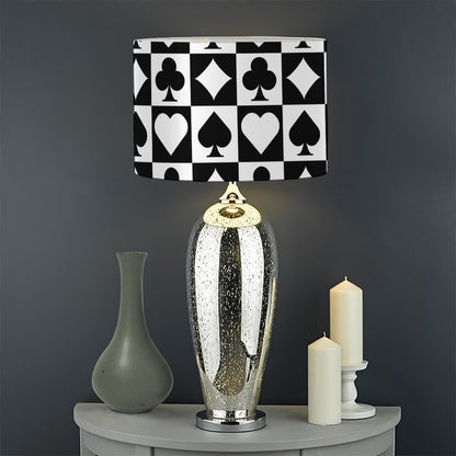 Black And White Playing Card Suits Print Drum Lamp Shade