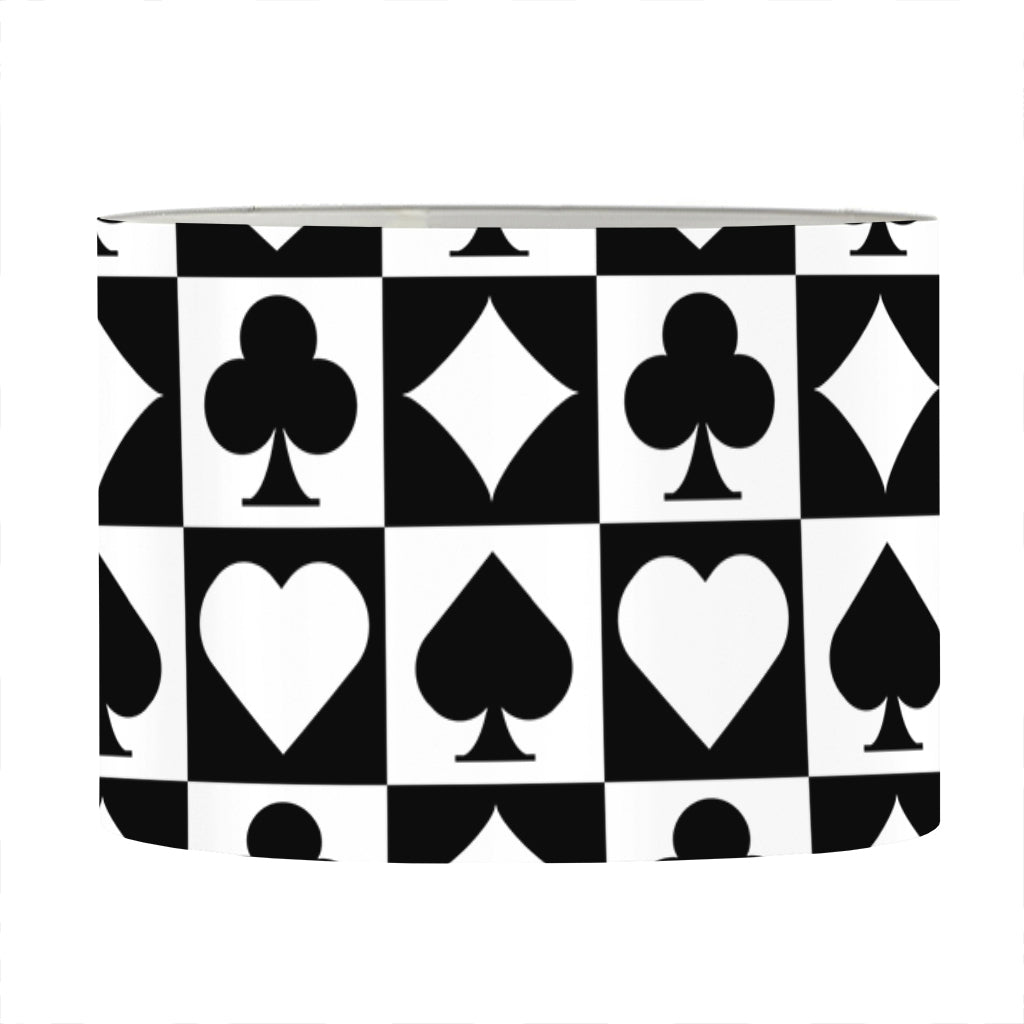 Black And White Playing Card Suits Print Drum Lamp Shade