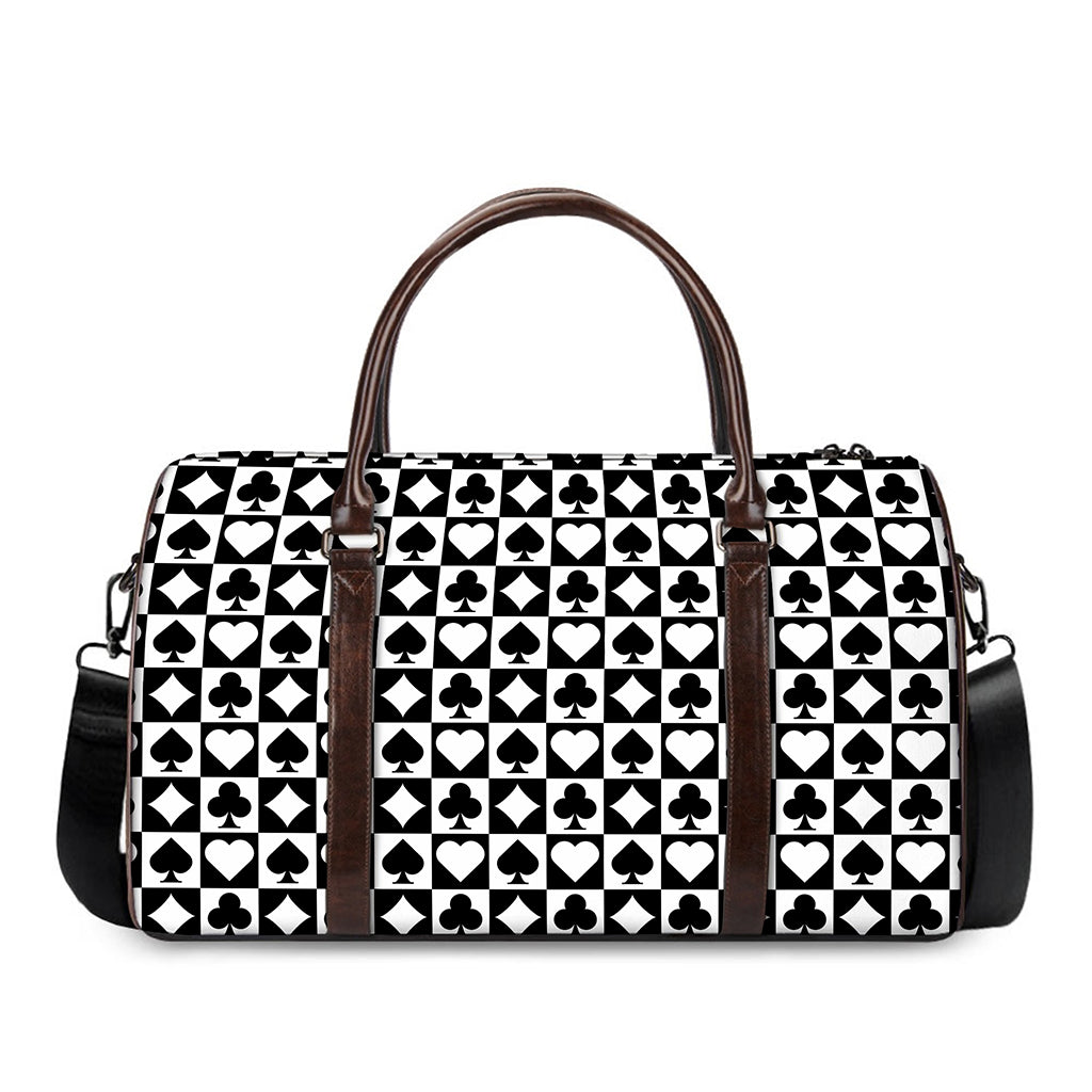 Black And White Playing Card Suits Print Duffle Bag