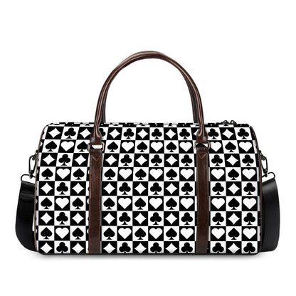 Black And White Playing Card Suits Print Duffle Bag