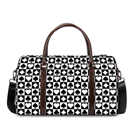 Black And White Playing Card Suits Print Duffle Bag