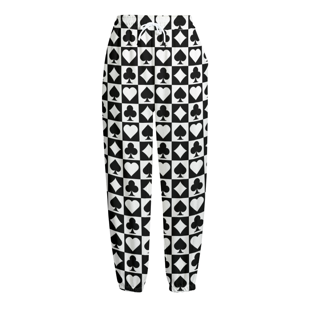 Black And White Playing Card Suits Print Fleece Lined Knit Pants