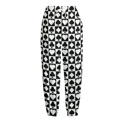 Black And White Playing Card Suits Print Fleece Lined Knit Pants