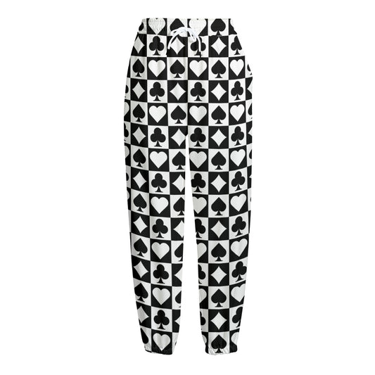 Black And White Playing Card Suits Print Fleece Lined Knit Pants