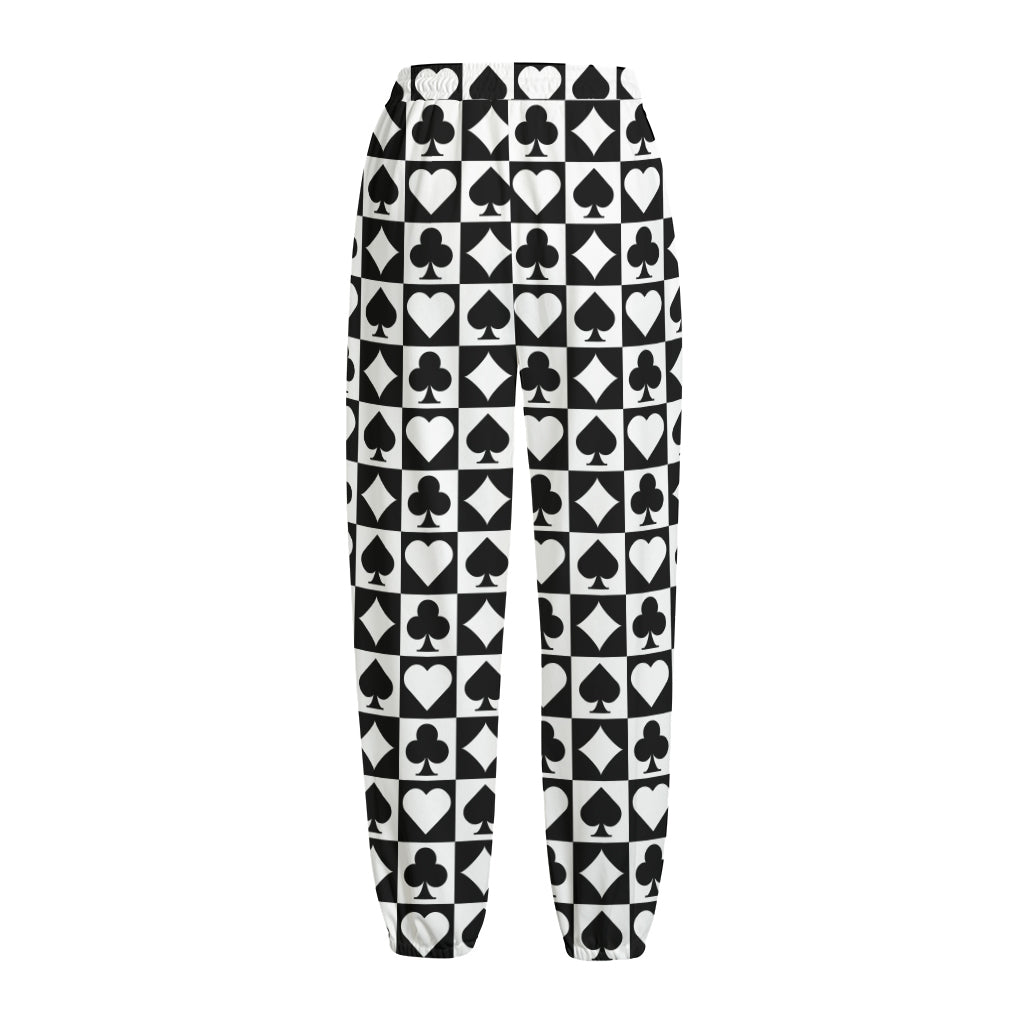 Black And White Playing Card Suits Print Fleece Lined Knit Pants
