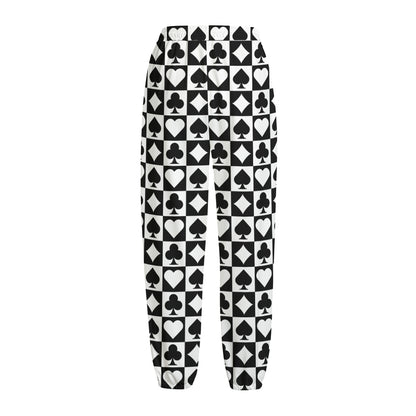 Black And White Playing Card Suits Print Fleece Lined Knit Pants