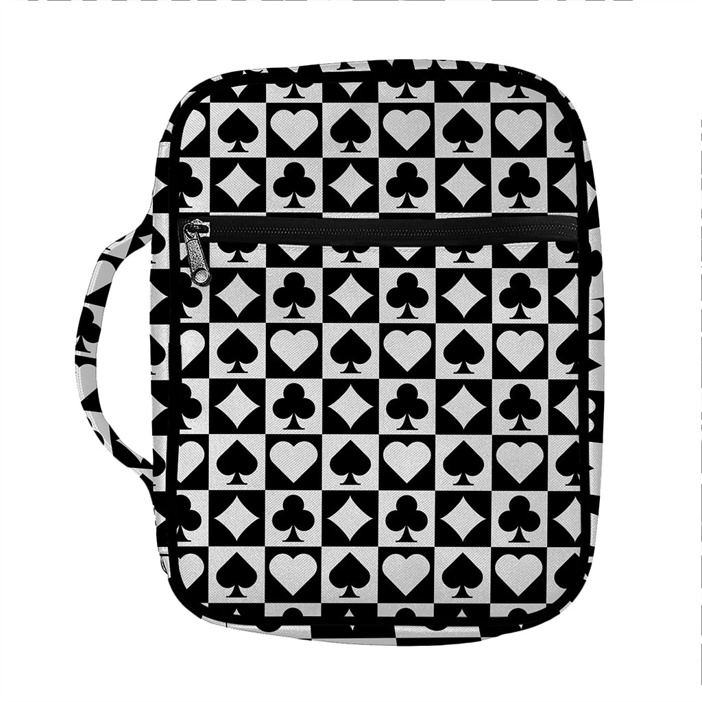 Black And White Playing Card Suits Print Front Pocket Bible Bag