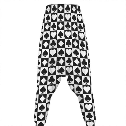 Black And White Playing Card Suits Print Hammer Pants