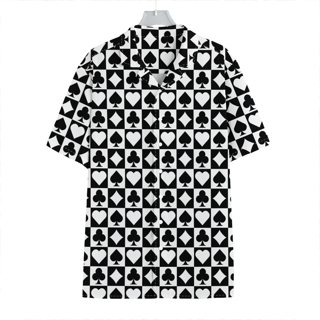 Black And White Playing Card Suits Print Hawaiian Shirt