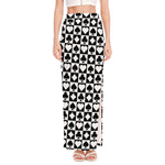 Black And White Playing Card Suits Print High Slit Maxi Skirt