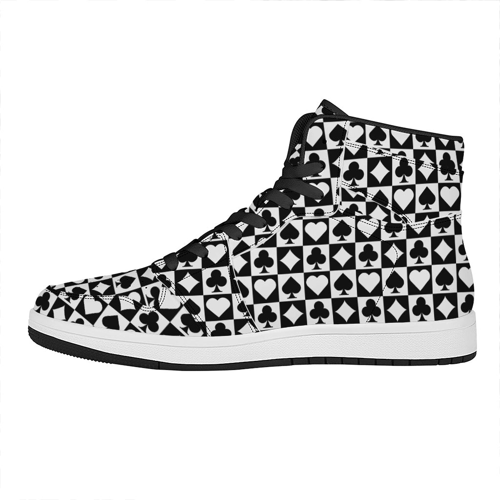 Black And White Playing Card Suits Print High Top Leather Sneakers