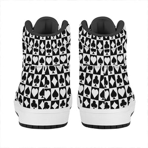 Black And White Playing Card Suits Print High Top Leather Sneakers