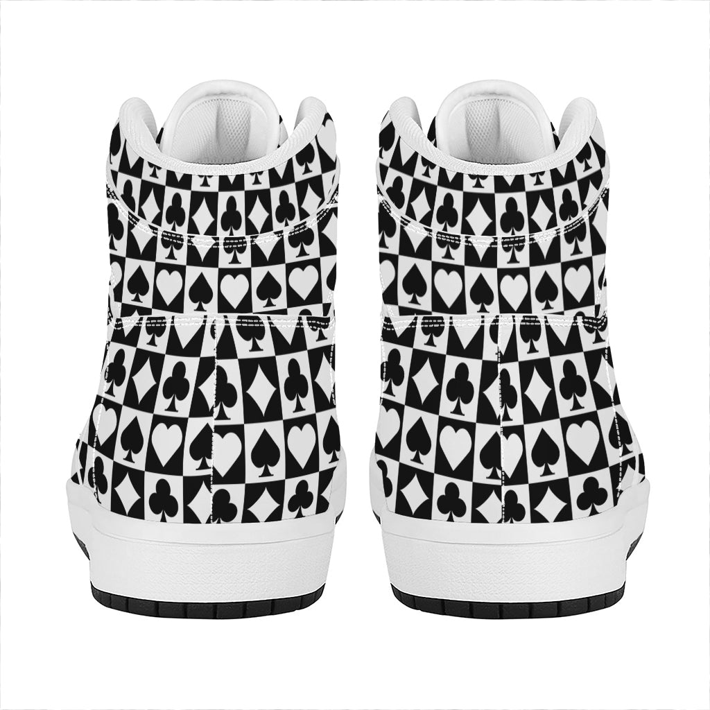 Black And White Playing Card Suits Print High Top Leather Sneakers