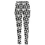 Black And White Playing Card Suits Print High-Waisted Pocket Leggings