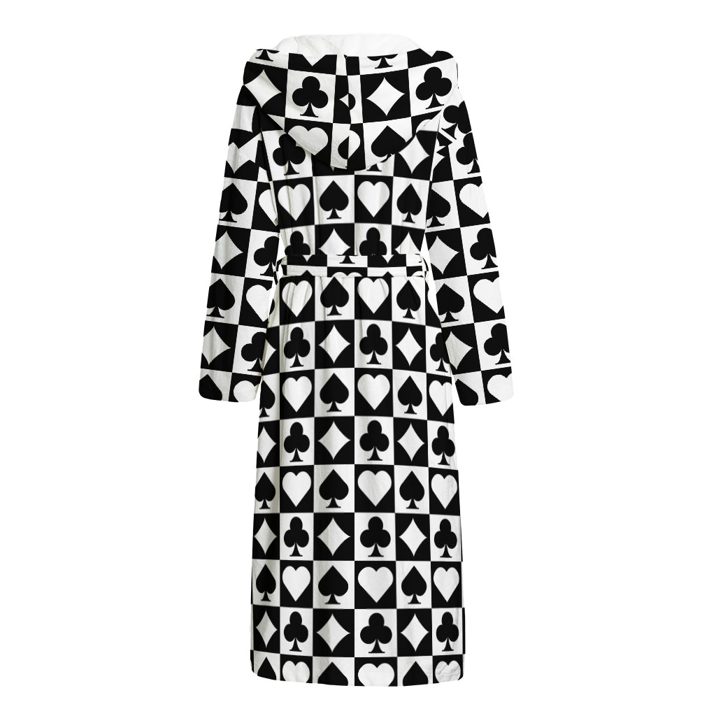 Black And White Playing Card Suits Print Hooded Bathrobe