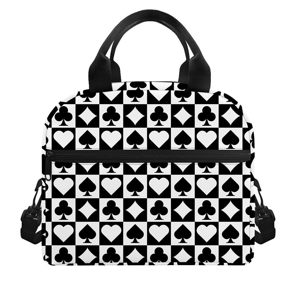 Black And White Playing Card Suits Print Insulated Lunch Bag