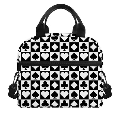 Black And White Playing Card Suits Print Insulated Lunch Bag