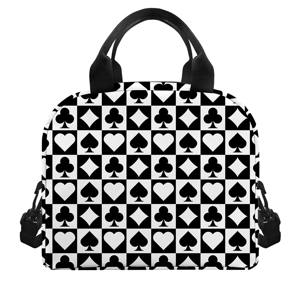 Black And White Playing Card Suits Print Insulated Lunch Bag
