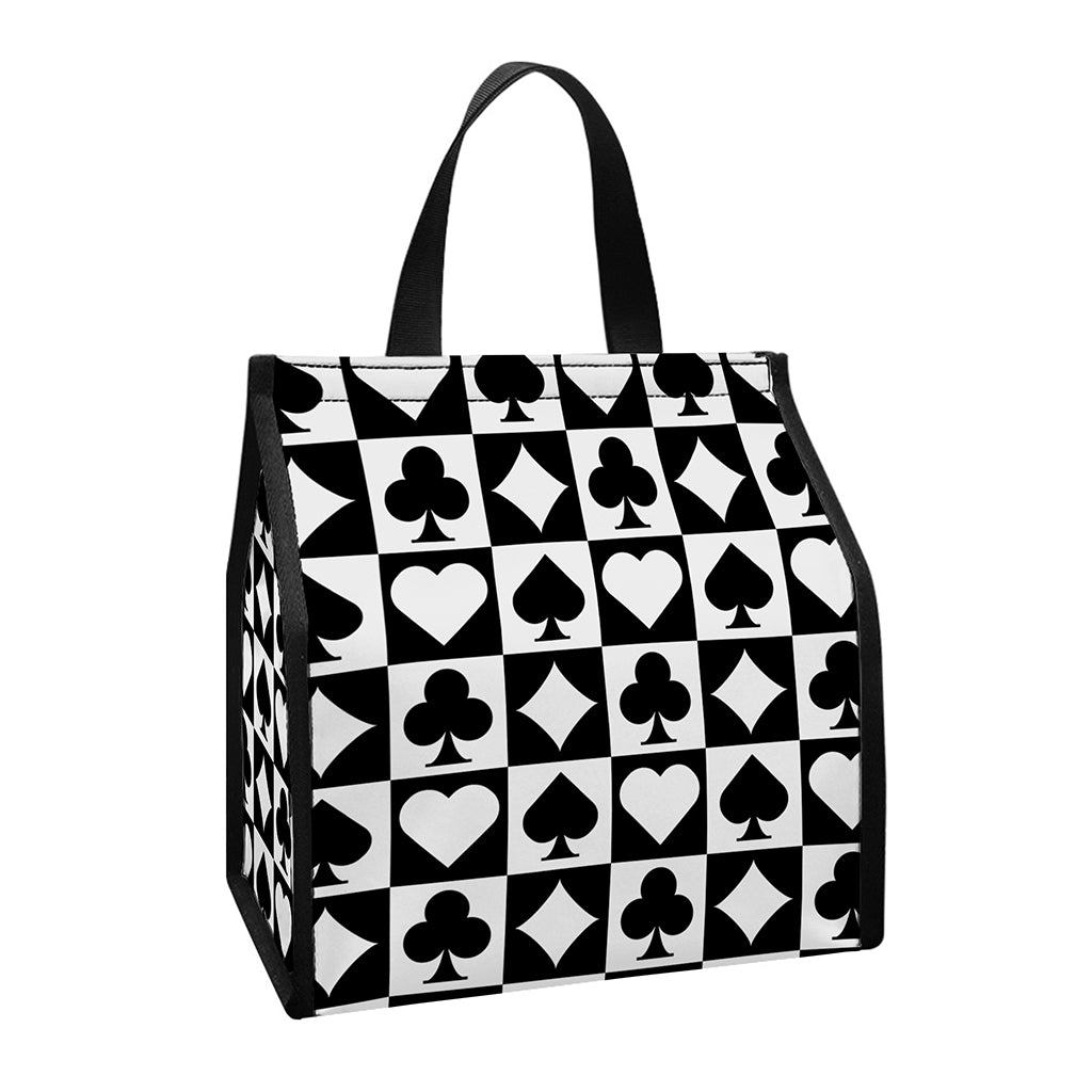 Black And White Playing Card Suits Print Insulated Lunch Tote