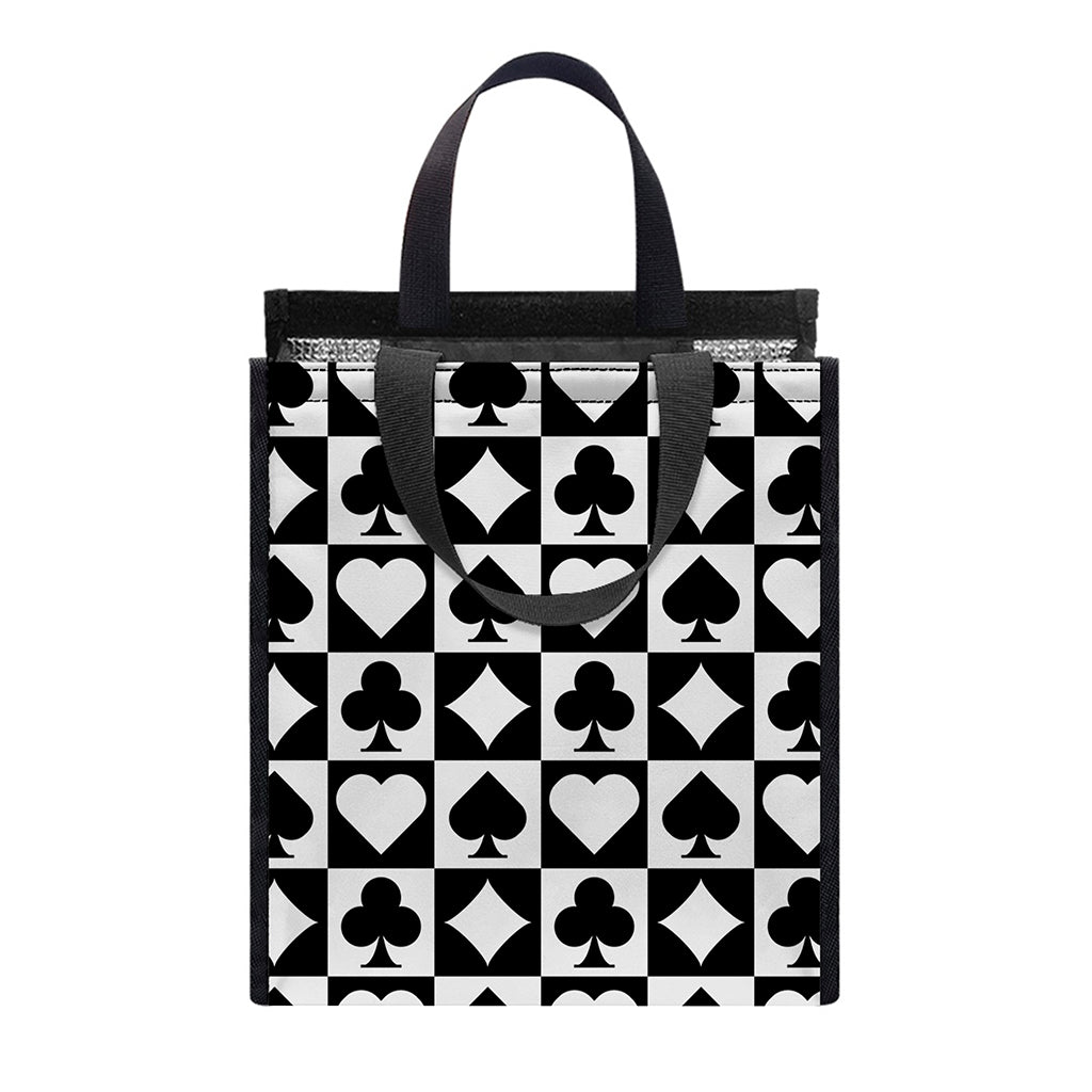 Black And White Playing Card Suits Print Insulated Lunch Tote