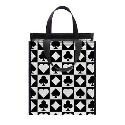 Black And White Playing Card Suits Print Insulated Lunch Tote