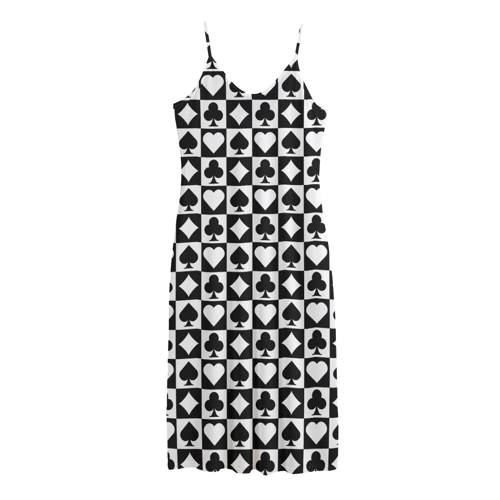 Black And White Playing Card Suits Print Jersey Midi Cami Dress