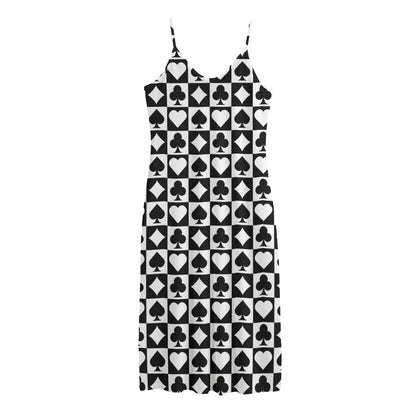 Black And White Playing Card Suits Print Jersey Midi Cami Dress