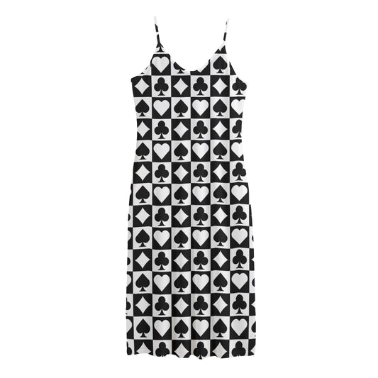 Black And White Playing Card Suits Print Jersey Midi Cami Dress