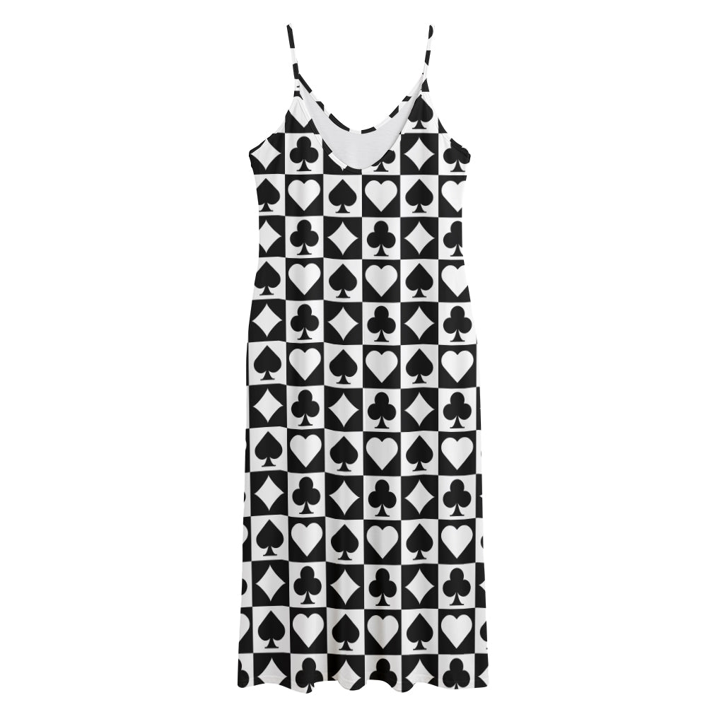 Black And White Playing Card Suits Print Jersey Midi Cami Dress