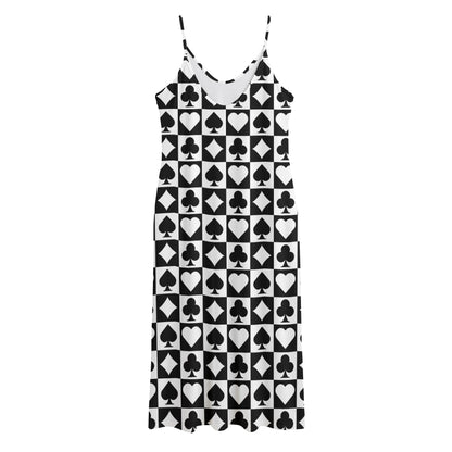 Black And White Playing Card Suits Print Jersey Midi Cami Dress