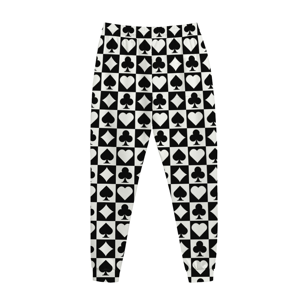 Black And White Playing Card Suits Print Jogger Pants