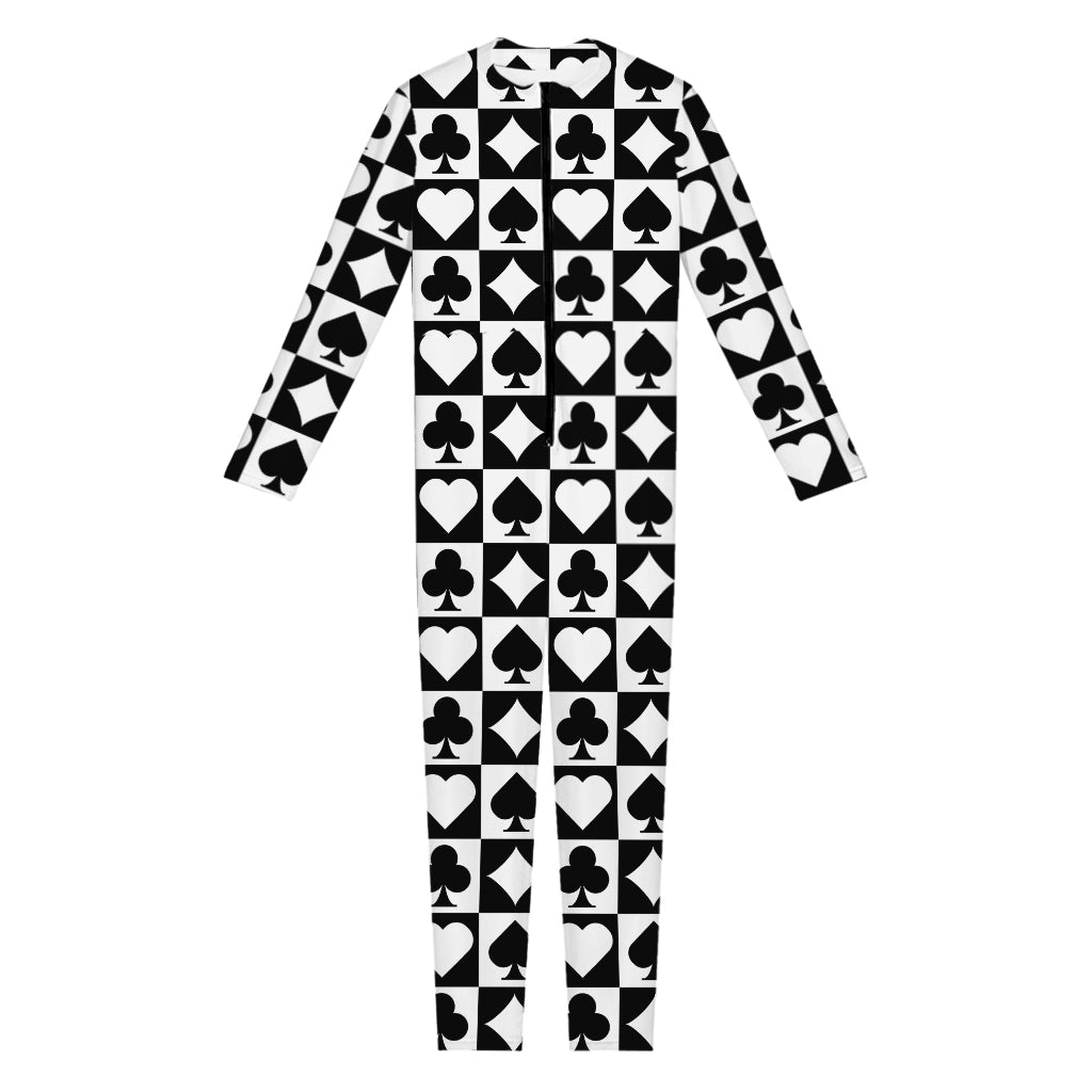 Black And White Playing Card Suits Print Jumpsuit