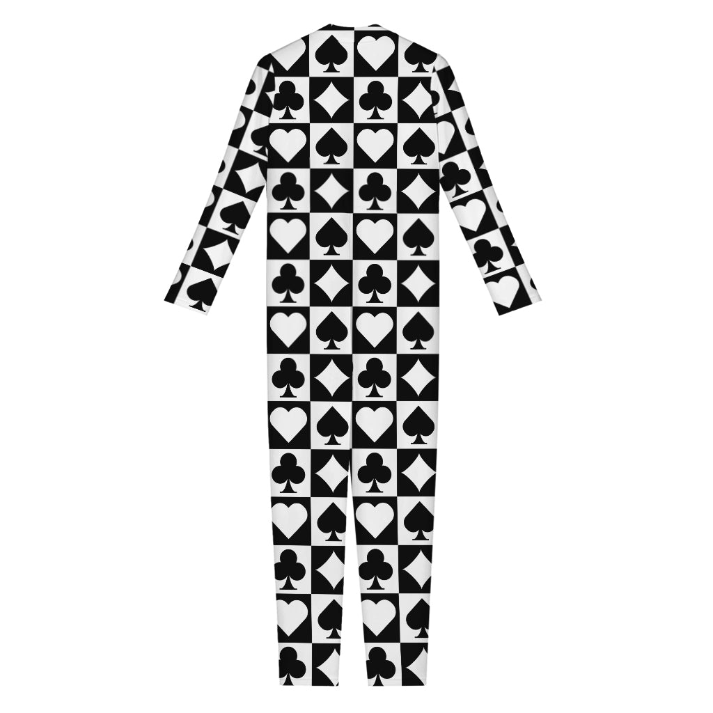 Black And White Playing Card Suits Print Jumpsuit