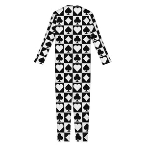 Black And White Playing Card Suits Print Jumpsuit