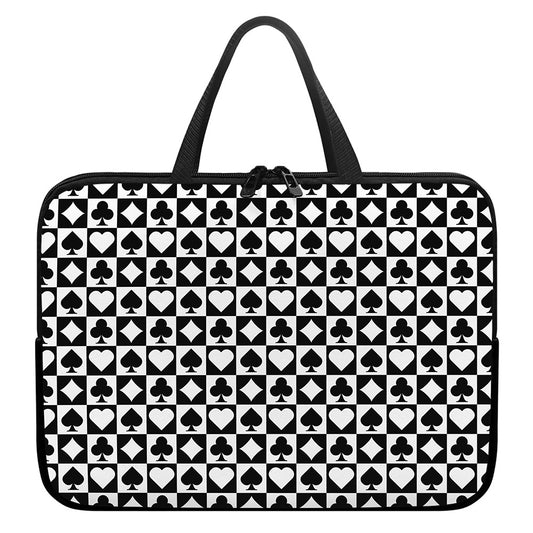 Black And White Playing Card Suits Print Laptop Sleeve With Handle