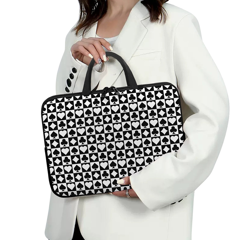 Black And White Playing Card Suits Print Laptop Sleeve With Handle