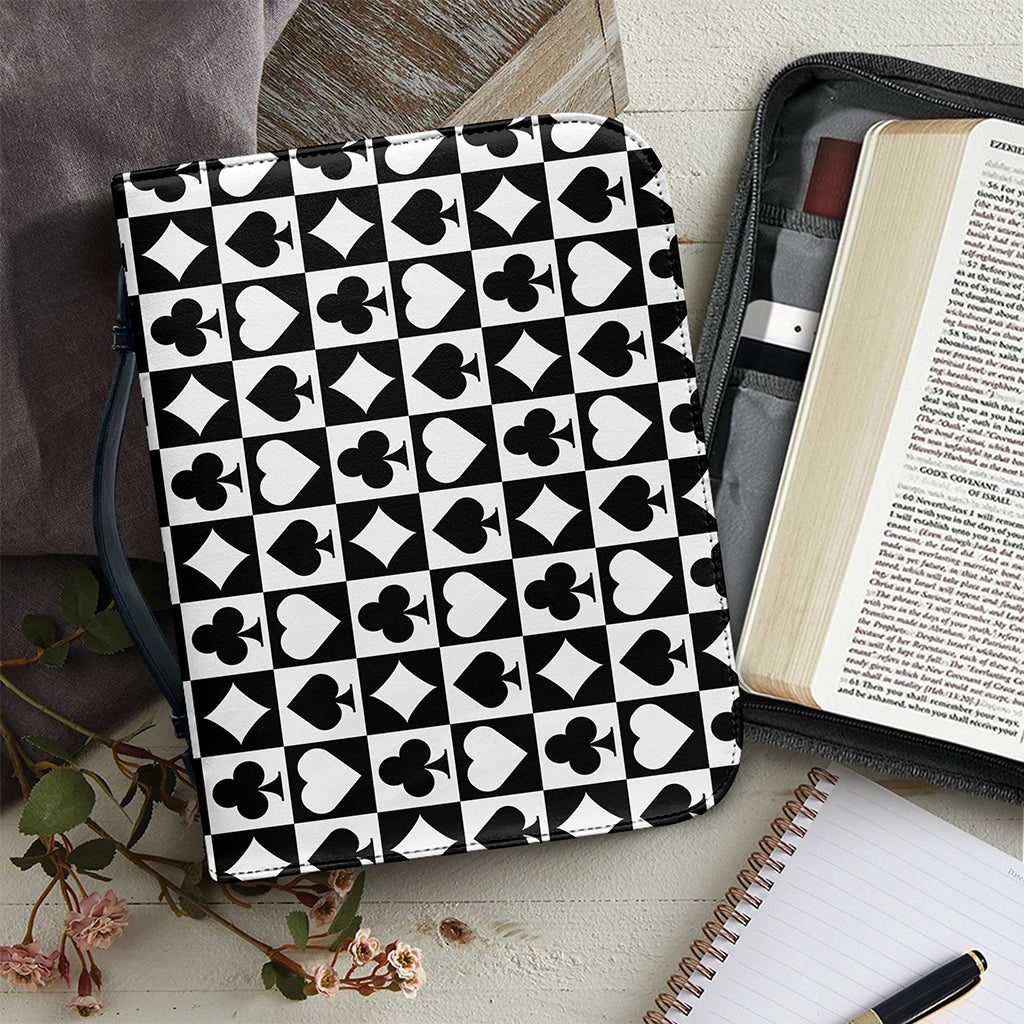 Black And White Playing Card Suits Print Leather Bible Cover