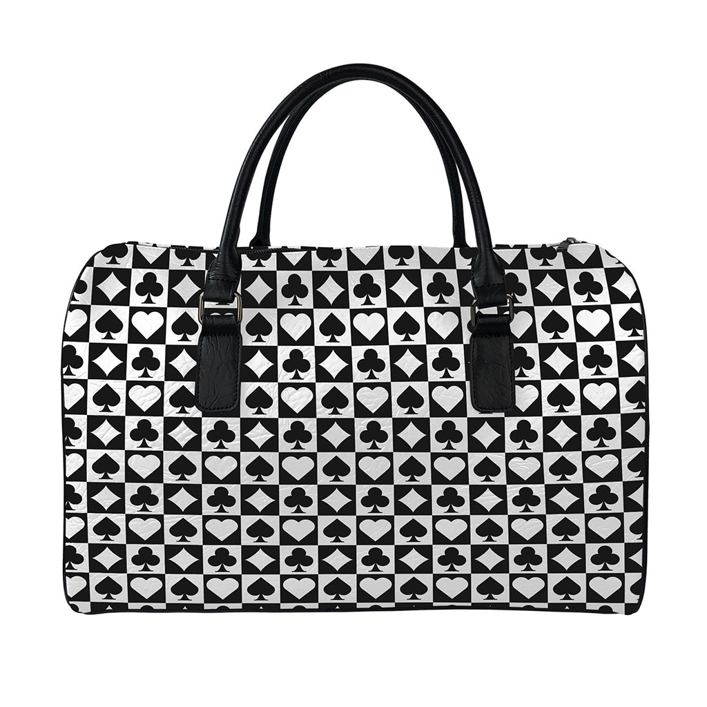 Black And White Playing Card Suits Print Leather Duffle Bag