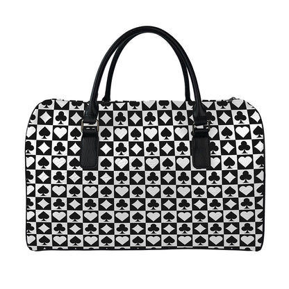 Black And White Playing Card Suits Print Leather Duffle Bag