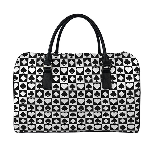 Black And White Playing Card Suits Print Leather Duffle Bag