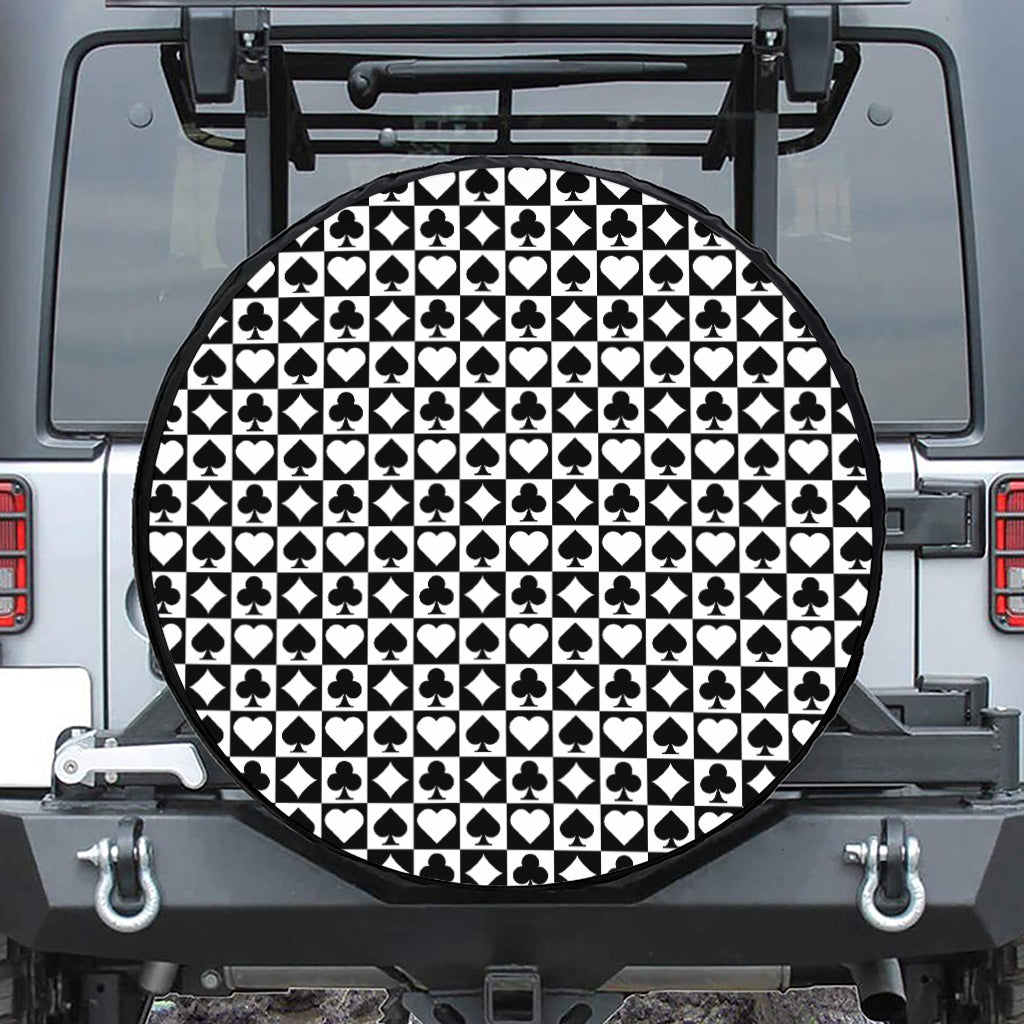 Black And White Playing Card Suits Print Leather Spare Tire Cover